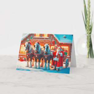 Der Weihnachtsmann und seine Pferde Stehend außerh Feiertagskarte