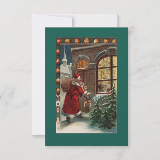 Der Weihnachtsmann vor der Tür Einladung (Vorderseite)
