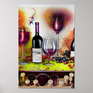 Der Wein schmeckt nach einer farbenfrohen digitale Poster