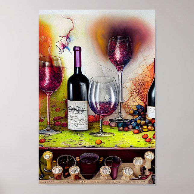 Der Wein schmeckt nach einer farbenfrohen digitale Poster (Vorne)