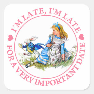 Der weiße Kaninchen eilt an Alice im Wunderland vo Quadratischer Aufkleber