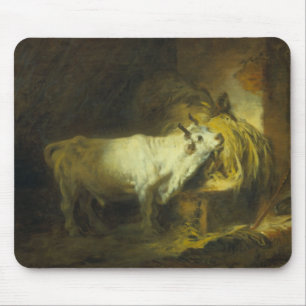 Der weiße Stier im stabilen (Öl auf Leinwand) Mousepad