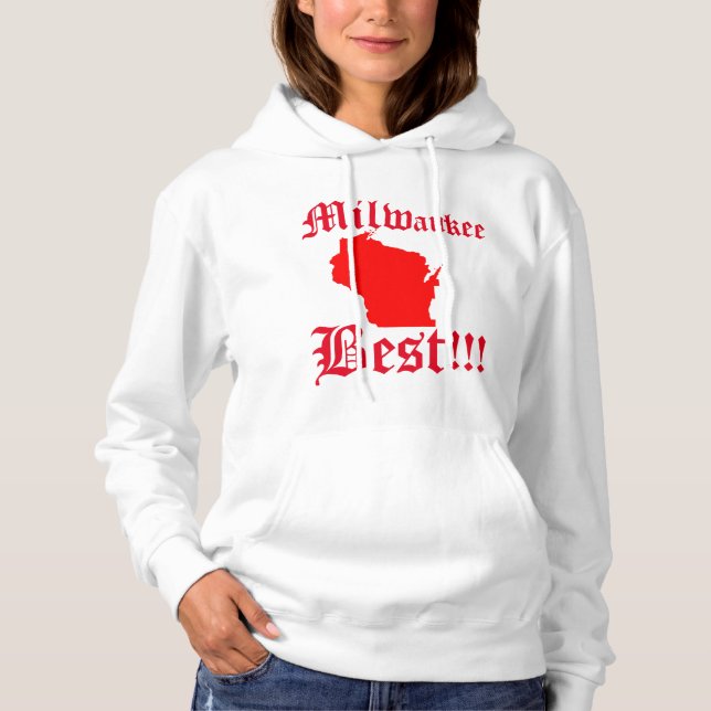 Der weiße u. rote Milwaukee Hoddie der Frau Hoodie (Vorderseite)