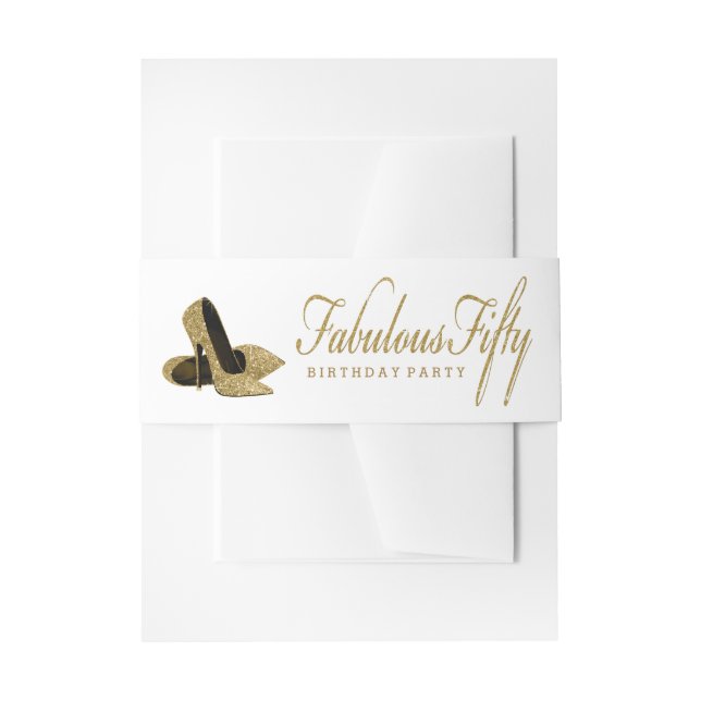 Der weiße und goldene High Heel Shoe fabelhaft 50 Einladungsbanderole (Vorderseite Beispiel)