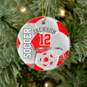 Der weiße und rote Fußballball Keramik Ornament