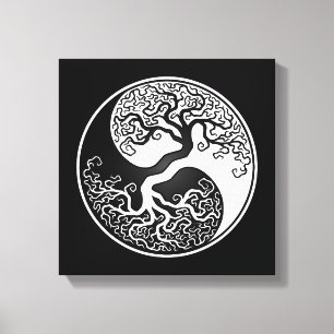 Der weiße und schwarze Baum des Lebens Yin Yang Leinwanddruck