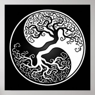 Der weiße und schwarze Baum des Lebens Yin Yang Poster