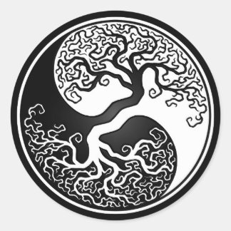 Der weiße und schwarze Baum des Lebens Yin Yang Runder Aufkleber