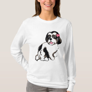 Der Welpen-Frauen Shih Tzu langer die Hülsen-T - T-Shirt