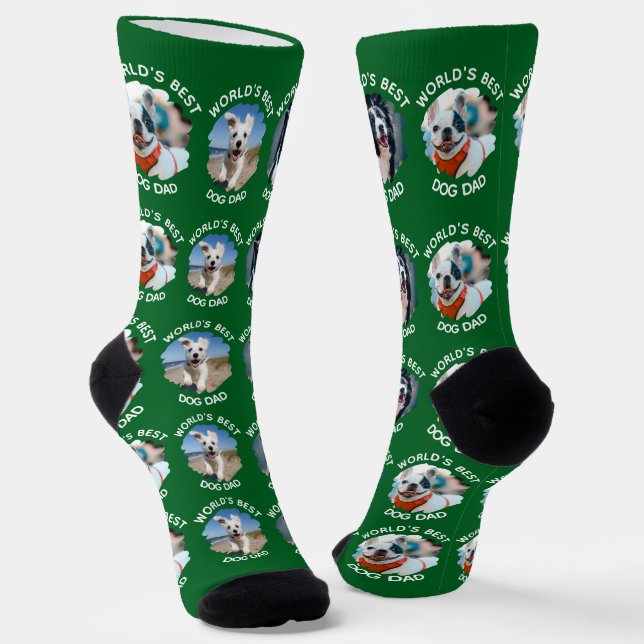 Der weltbeste Hund-Vater - Custom 3 Dog Fotos grün Socken (Gewinkelt)