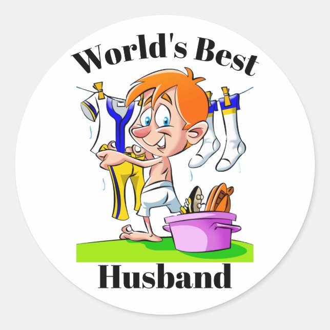 Der weltbeste Husband-Funny-Cartoon Runder Aufkleber (Vorderseite)