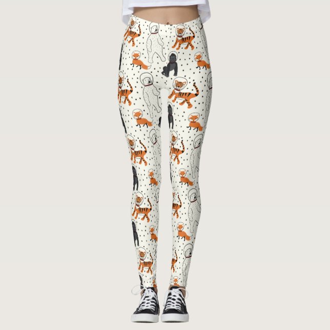 Der Weltraum ist Gemusterte Wildtierastronauten Leggings (Vorderseite)