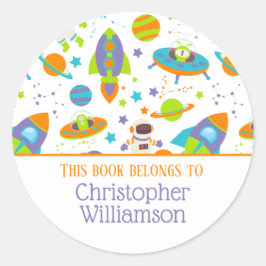Der Weltraum schien in diesem Buch Buchzeichen zu Runder Aufkleber