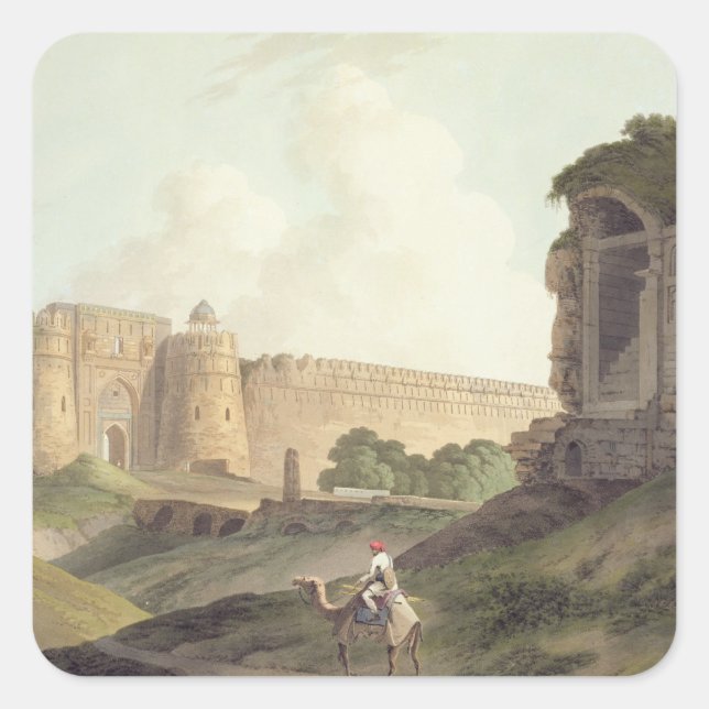 Der Western Eingang von Shere Shah's Fort, Delhi, Quadratischer Aufkleber (Vorderseite)