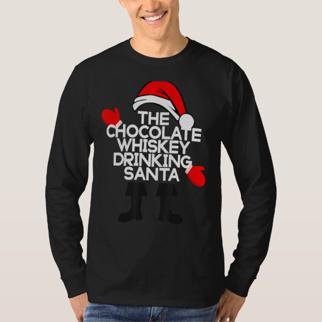 Der Whiskey-Schokolade-Drink Santa Funny Holiday T-Shirt (Vorderseite)