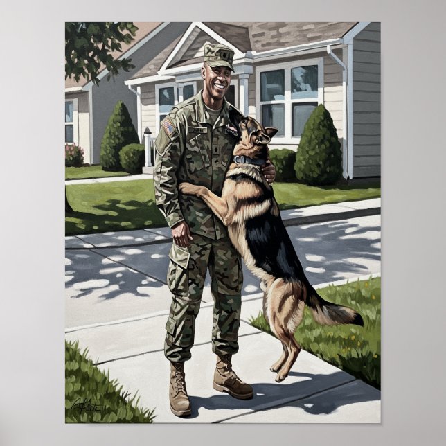 Der willkommene Zuhause- Soldat und sein Hund Poster (Vorne)