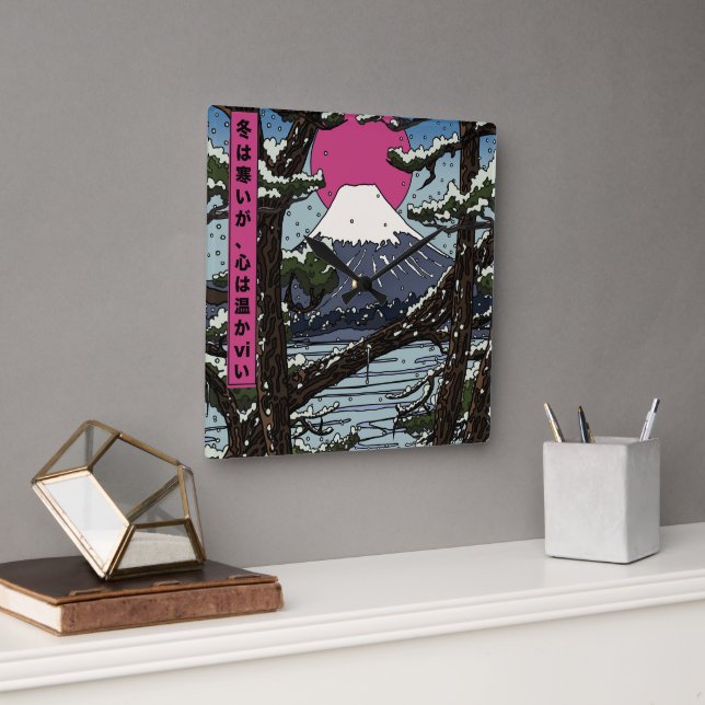 Der Winter ist kalt, aber das Herz ist warm Quadratische Wanduhr (Büro)