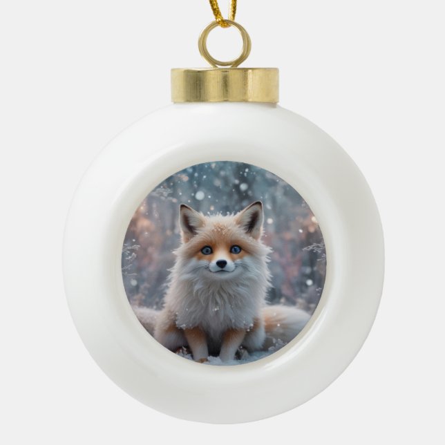 Der Winterfuchs Keramik Kugel-Ornament (Vorderseite)