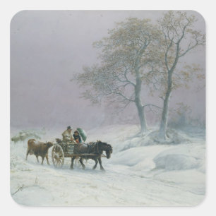 Der winterliche Weg zum Markt Quadratischer Aufkleber