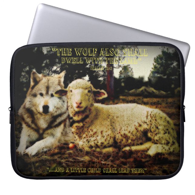 "Der Wolf bleibt mit dem niederlegenden Lamm" Laptopschutzhülle (Vorderseite)