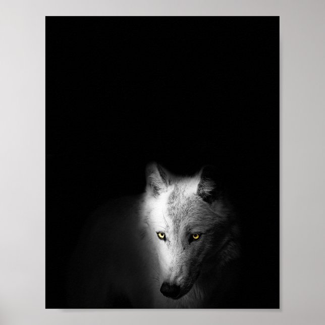 Der Wolf, ein modernes, schwarz-weißes Foto, Poster (Vorne)