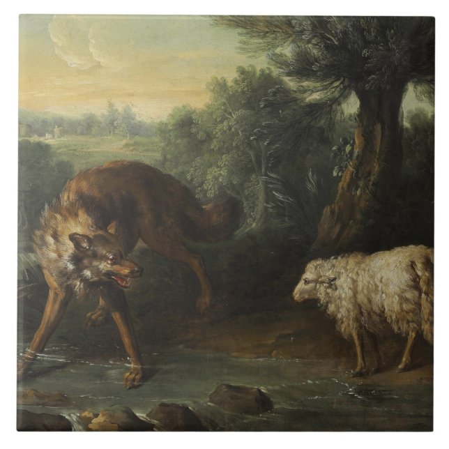 Der Wolf und das Lamm (von Jean-Baptiste Oudry) Fliese (Vorderseite)
