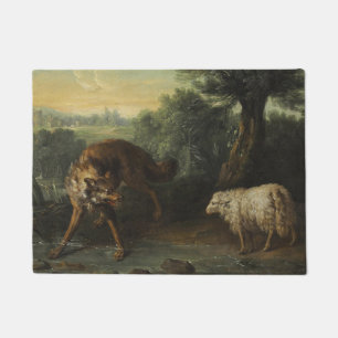Der Wolf und das Lamm (von Jean-Baptiste Oudry) Fußmatte
