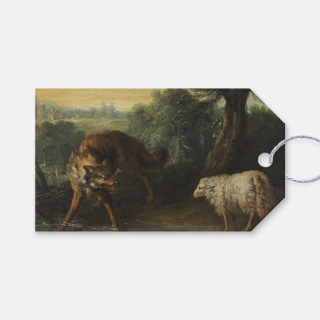 Der Wolf und das Lamm (von Jean-Baptiste Oudry) Geschenkanhänger (Vorderseite (Horizontal))