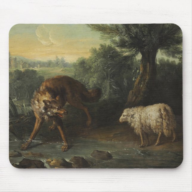 Der Wolf und das Lamm (von Jean-Baptiste Oudry) Mousepad (Vorne)