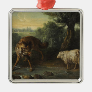 Der Wolf und das Lamm (von Jean-Baptiste Oudry) Ornament Aus Metall