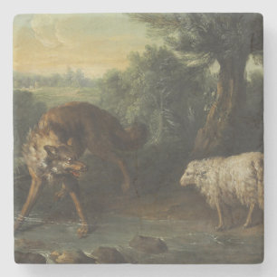 Der Wolf und das Lamm (von Jean-Baptiste Oudry) Steinuntersetzer