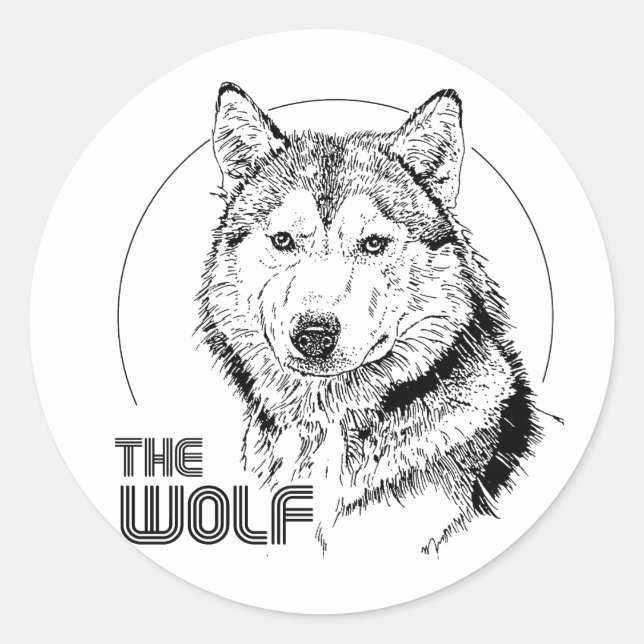 DER WOLF VINTAG RUNDER AUFKLEBER (Vorderseite)