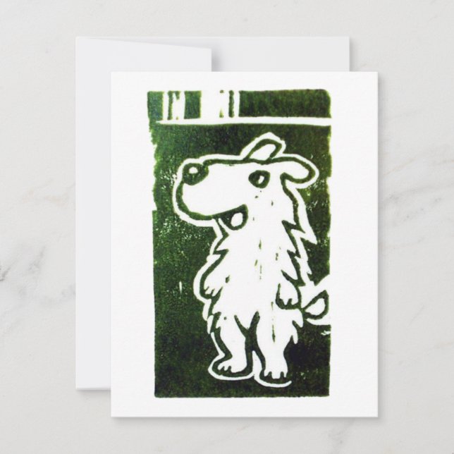 Der Wunderhund Linolschnitt RSVP Karte (Vorderseite)