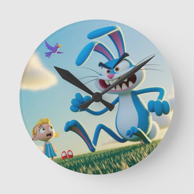 Der wütende Hase  Runde Wanduhr (Vorderseite)