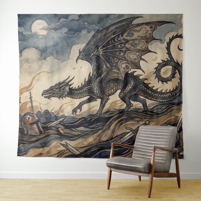 Der Wyvern über gefallenen Rittern Wandteppich (Beispiel (Horizontal))