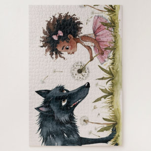 Der Zauber der Freundschaft Watercolor Wolf & Girl Puzzle