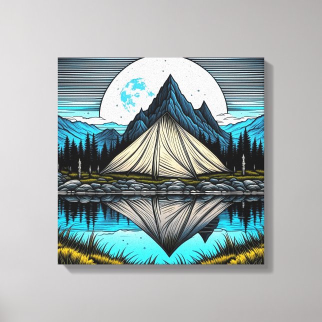 Der Zelt am See im Gebirge Leinwanddruck (Vorderseite)