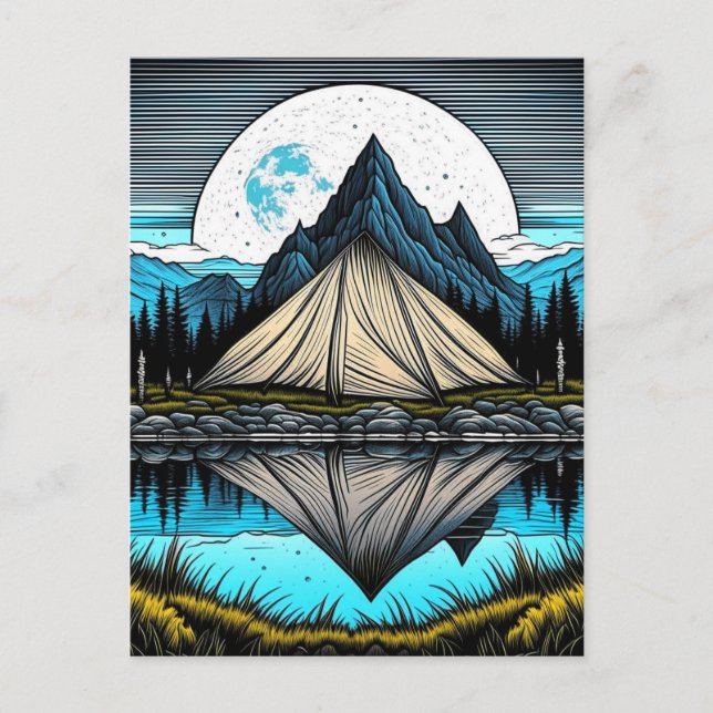 Der Zelt am See im Gebirge Postkarte (Vorderseite)