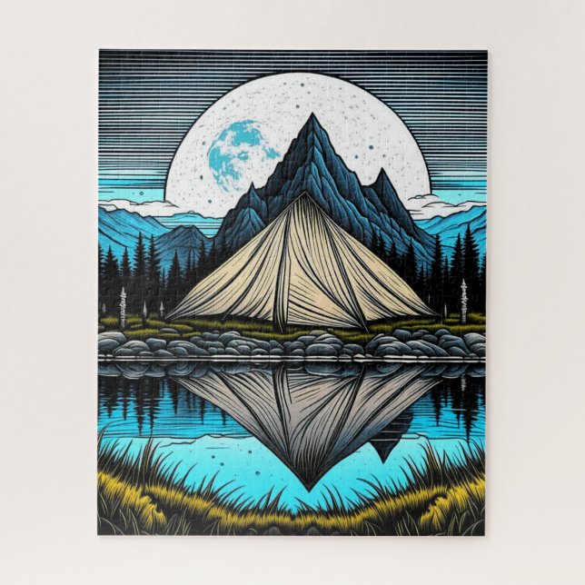 Der Zelt am See im Gebirge Puzzle (Vertikal)