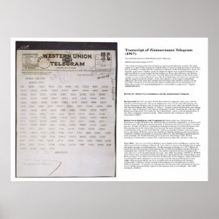 Der Zimmermann Telegramm Telegraph mit Transkript Poster