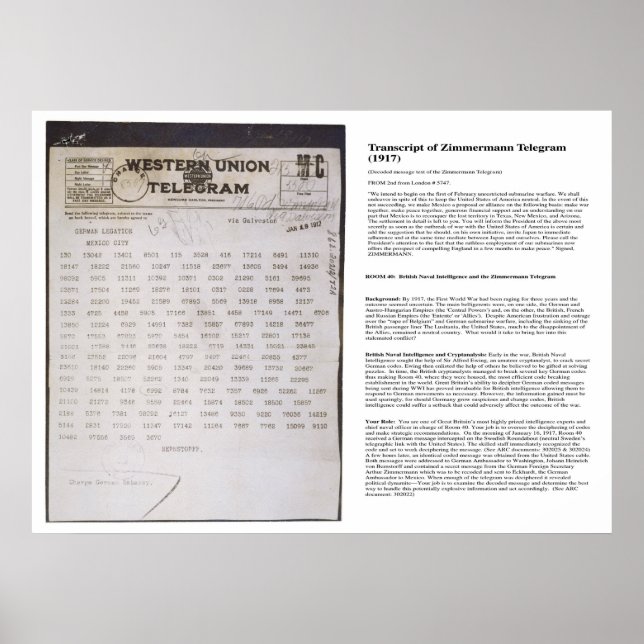 Der Zimmermann Telegramm Telegraph mit Transkript Poster (Vorne)