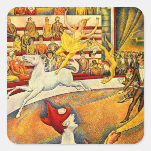 Der Zirkus von Georges Seurat, Vintage Kunst Quadratischer Aufkleber