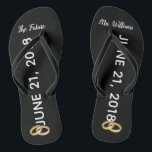 Der zukünftige individuelle Name Frau-Bridal Flip Flops<br><div class="desc">Diese Schwarzweiss-Braut drehen Reinfälle können mit dem neuen letzten Namen der Braut besonders angefertigt werden um. Die Hochzeit drehen Reinfälle sagt "die zukünftige Frau" und hat einen Platz um, zum des Hochzeitsdatums des Paares zu erreichen. Jeder Schuh auch hat zwei GoldEheringe dargestellt. Braut drehen Sie Reinfälle machen einen netten Zusatz...</div>