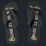 Der zukünftige individuelle Name Frau-Bridal Flip Flops<br><div class="desc">Diese Schwarzweiss-Braut drehen Reinfälle können mit dem neuen letzten Namen der Braut besonders angefertigt werden um. Die Hochzeit drehen Reinfälle sagt "die zukünftige Frau" und hat einen Platz um, zum des Hochzeitsdatums des Paares zu erreichen. Jeder Schuh auch hat zwei GoldEheringe dargestellt. Braut drehen Sie Reinfälle machen einen netten Zusatz...</div>