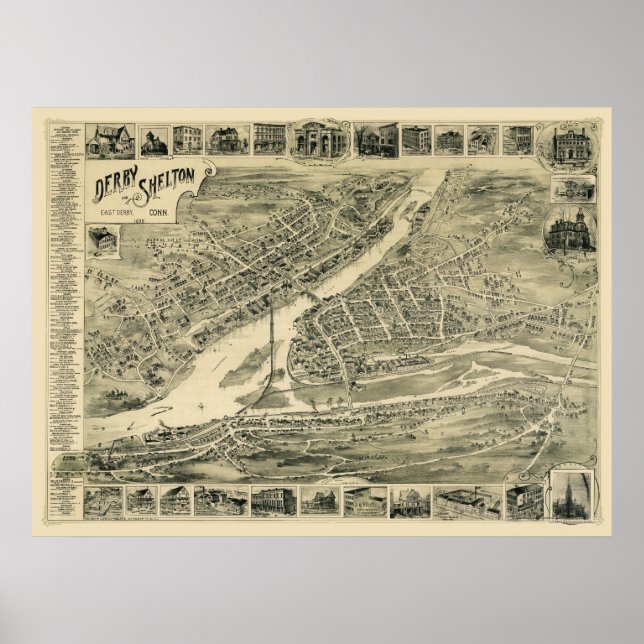 Derby, CT Panoramic Map - 1899 Poster (Vorne)