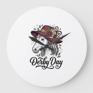 Derby Day Floral Pferde Hut Vintage Engraving Desi Große Wanduhr