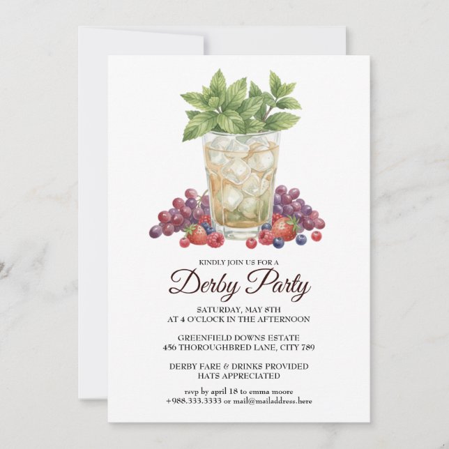 Derby Day Mint Julep Horse Race Party Invitation Einladung (Vorderseite)