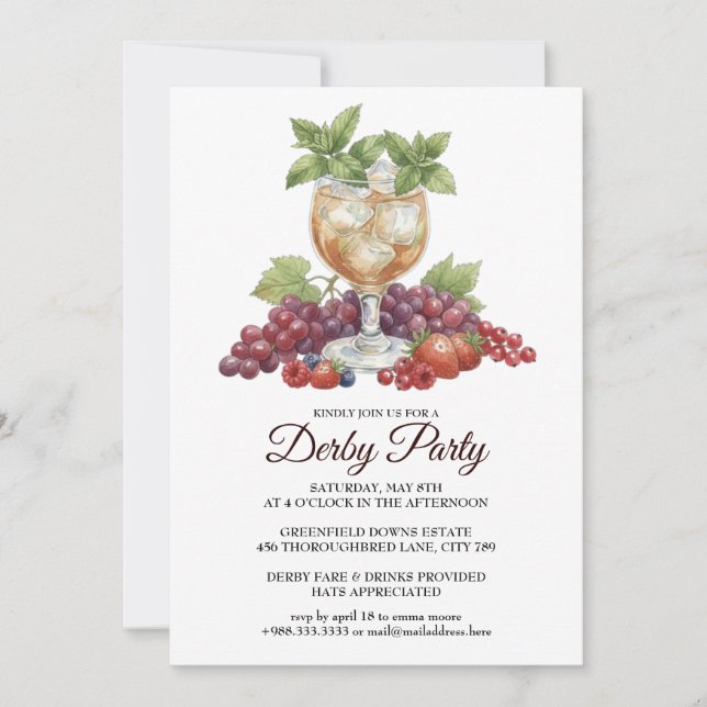Derby Day Mint Julep Horse Race Party Invitation Einladung (Vorderseite)