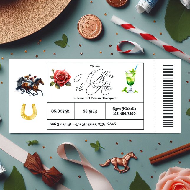 Derby Day "Off to Altar" Brautparty Ticket Einladung (Derby Day "Off to the Altar" Bridal Shower Ticket Invitation)