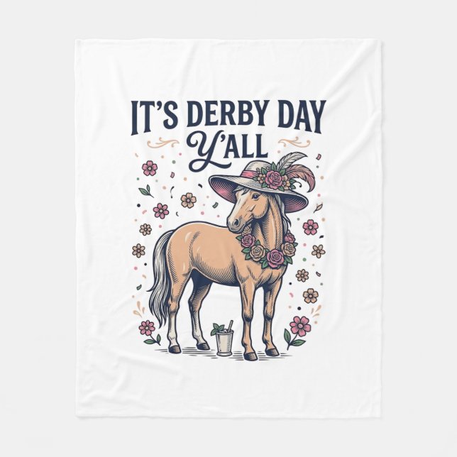 Derby Day Y'all Pferd Blumenhut Fleecedecke (Vorderseite)